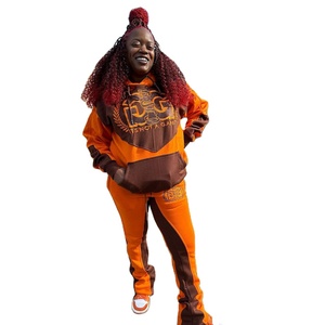 Custom Embroidery Winter Streetwear Hooded Woman Flared Tracksuit Pullover Jogger Pants Set Cotton Fleece Sweatsuit 2025 - Product Image 1