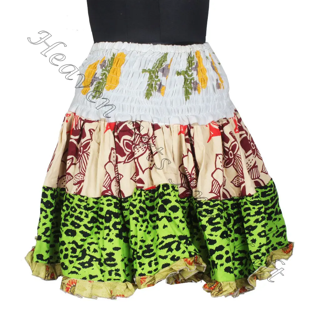 Falda de parche de modelo fino para mujer, falda de verano hasta la rodilla, minifalda sexy de algodón con parche multicolor elegante bohemio para ropa de verano