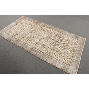 Tapis turc vintage, tapis de 3,4 x 6,7 pieds, tapis oriental en laine brun et blanc - Product Image 2