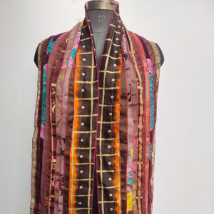 Elegant Reversible Silk Patches <b>Scarf</b> Long Length <b>Neck</b> Wraps with Colorful Stripes Lightweight Soft for Daily Use for Spring - Product Image 1