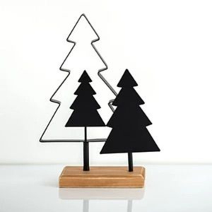 Décoration moderne d'arbre de Noël en métal noir avec base en bois naturel, ornement de table et centre de table pour la décoration de la maison et du bureau - Product Image 1