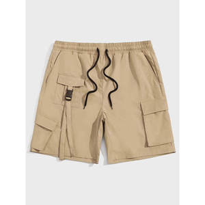 Shorts cargo décontractés pour hommes, 100% coton, uni, avec plusieurs poches sur le devant, design à sangle, respirant - Product Image 5