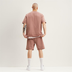 Ensemble deux pièces personnalisé de vêtements survêtement T-shirt et short à épaules tombantes en coton pima imprimé pour hommes - Product Image 2