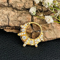 Cincin Hidung Septum Berlian Asli Potongan Bulat Brilian Emas Rose 14K/Emas Kuning Hadiah Mewah untuk Wanita Kristen Perhiasan STAR