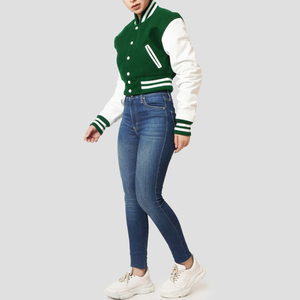 เสื้อแจ็กเก็ตทีมเบสบอลของผู้ชายสีเขียวขาวตัวอักษรแบบสั่งทำปกตั้งวิทยาลัยผู้ผลิต - Product Image 3