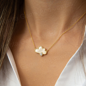 Collier nuage en nacre chic céleste chrétien en argent sterling 925 massif plaqué or 14 carats, serti en bélière, pour cadeau femme - Product Image 4