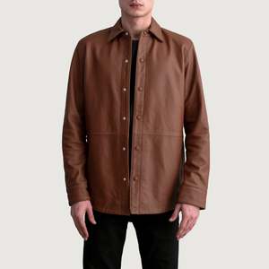 Camisa de Cuero Marrón Mate para Hombre, Cómoda y Elegante - Product Image 1