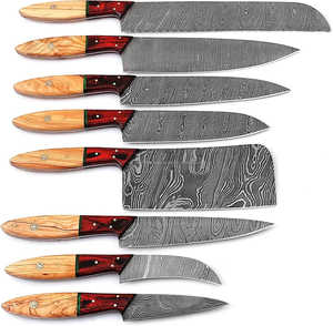 Juego de cuchillos de Chef de acero de Damasco de 8 piezas con mango de madera Cuchillos de cocina profesionales Accesorio Pedido mínimo 10PCs - Product Image 5