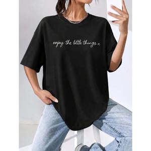 Blusa Básica de Viscosa de Manga Corta para Mujer con Estampado Frontal, 37804 - Negro - Product Image 3