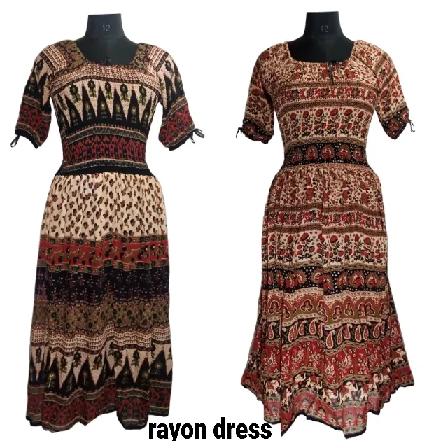 थोक पारंपरिक रेयान शैतान लांग पुष्प प्रिंट पोशाक भारतीय boho शैतान लंबी रेयान कपड़े बहु रंग ठोस पोशाक