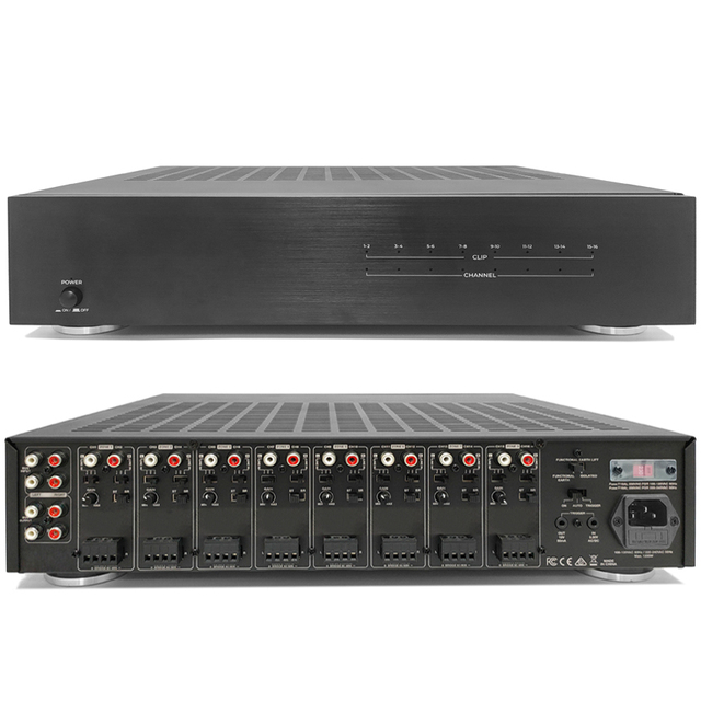 16 Channel Stereo Home Commercial High Power Amplifier 2U Multi-Zone Home Theater Audio Source Mixer Receiver with Sub Output