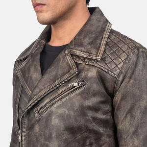 Distressed Black <b>Biker</b> Leather <b>Jacket</b> Quilted Moto Style Vintage Streetwear Wholesale & Custom Available In Bulk <b>jacket</b> for <b>men</b> - Product Image 4