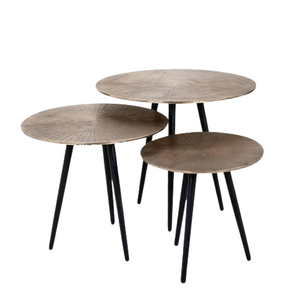 Ensemble de trois tables d'appoint en métal à dessus arrondi design Finition moderne Mobilier de salon Table basse de luxe d'angle - Product Image 1