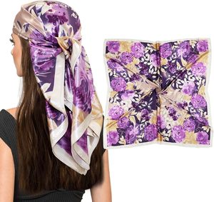 Women Fashion Elegant Flower Printed Bandana Women Head <b>Scarf</b> <b>Silk</b> Satin Head Women <b>Scarves</b> For Events - Product Image 1