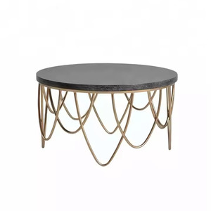 Mesa de centro superior de madera con base de latón Muebles para el hogar para sala de estar - Product Image 3