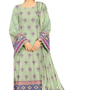 Diseñador de alta calidad Pakistani Lawn Shalwar Kameez Trajes 100% Algodón Cuello en V Tallas grandes Impreso - Product Image 1