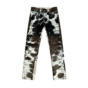 Pantalon d'hiver décontracté en cuir de vachette fait à la main pour femmes taille basse plat devant droit élégant méthode de tissage non tissé de vache - Product Image 1