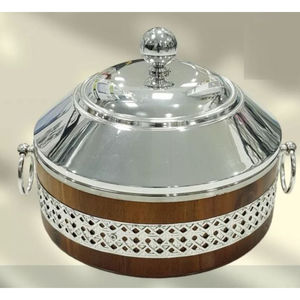 Calentador de alimentos moderno para Decoración de mesa hecho de madera de acero inoxidable con tapa martillada, cazuela para servir comida de mesa - Product Image 5