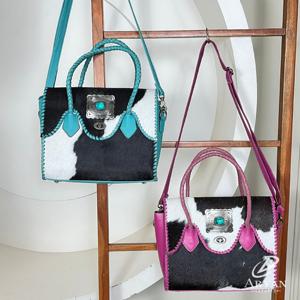 Bolso Tote de Diseño con Concho Turquesa, Cuero Genuino de Vaca con Pelo Real, Bolso de Hombro y Bandolera para Mujer, para Uso Diario - Product Image 1