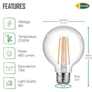 E27 8W G95 LED Filament <b>Bulb</b> Energy Efficient Lighting Solution - Product Image 3