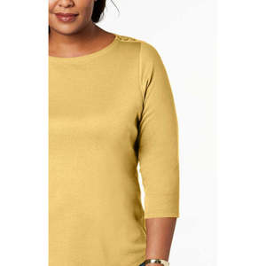 Top da Donna Charter Club Taglia Petite XL in Cotone Pima e Seta con Bottoni sulle Spalle, Motivo a Quadri, Stile Formale, Giallo, in Lino Popeline Lavorato a Maglia - Product Image 3