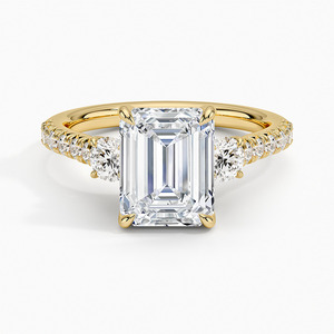 Edición limitada VVS Emerald Cut Lab Grown Diamond 14K Oro sólido Anillo de compromiso de tres piedras de gama alta para regalo ocasional de mujer - Product Image 1