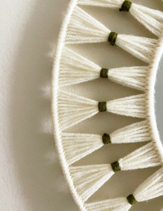 Creamy <b>White</b> and Olive Green Macrame <b>Mirror</b> - Product Image 2