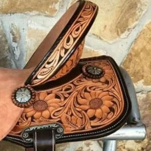 Alta demanda de cuero occidental barril carreras sillín girasol tallado a mano - Product Image 3