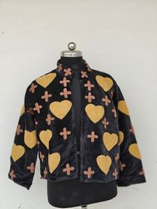 Embroidered Jacket Handmade Cotton Velvet Boho <b>Coat</b> Cozy Artisan Outerwear - Product Image 3