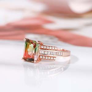 Jeulia One-Of-A-Kind <b>Emerald</b> Cut Rose Gold Plated Sterling <b>Silver</b> Watermelon <b>Ring</b> - Product Image 6