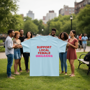 Camiseta Unisex Azul Claro con Estampado de Orgasmos Femeninos Locales, Cuello Redondo, Manga Corta, Serigrafiada, Promocional - Product Image 2