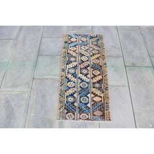 Alfombra Turca Pequeña de 1.4x3.2 pies, Alfombra Vintage Azul Ombré - Product Image 1