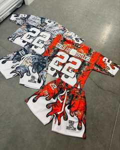 Maillot en maille avec short Football américain Vêtements pour adultes de haute qualité Chemise en maille Col V Manches courtes Tops surdimensionnés Sports élégants - Product Image 6