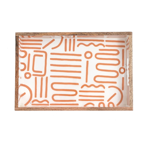 Plateau de service rectangulaire en bois de manguier imprimé personnalisé en laiton AK avec poignée en multicolore pour ustensiles de cuisine/Table à manger - Product Image 3