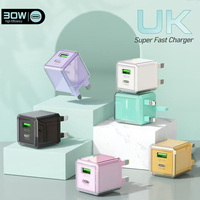 Chargeur mural rapide électrique USB-C PD 30W QC2.0 pour téléphones (prise UK)