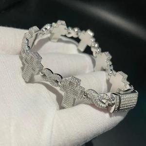 925 Sterling Silver Iced Out Moissanite Diamond Bracelet VVS / Hip Hop Bijoux Moissanite Round Cut Diamond Fancy Bracelet - Product Image 1