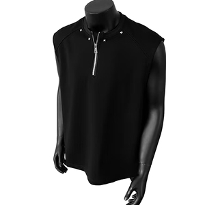 เสื้อยืดแขนกุดผู้ชาย 260 กรัม ขายส่ง OEM สกรีนโลโก้ตามสั่ง เสื้อกล้ามวาฟเฟิลสำหรับฤดูร้อน เสื้อกล้ามเรียบแบบมีซิปด้านหน้า - Product Image 1