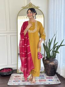 Vichitra Silk Embroidery Sequence Work Kurta Set Fashionable Top & Bottom with Dupatta <b>Indian</b> & <b>Pakistani</b> <b>Clothing</b> - Product Image 3