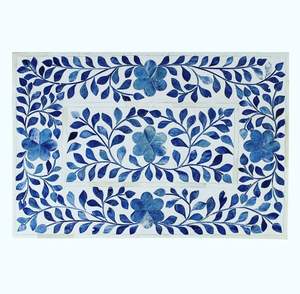 ฝังกระดูกธรรมชาติ & เรซินโบราณตารางด้านข้างฝังสีขาวเรขาคณิตรอบกลางโต๊ะกาแฟตกแต่งบ้านตารางด้านข้างเฟอร์นิเจอร์ - Product Image 4