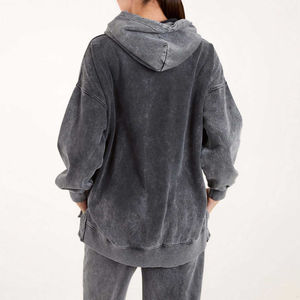 Service OEM, sweat-shirts à capuche pour femmes en molleton tricoté uni à manches longues, lavage à l'acide, broderie, 100% coton, épaules tombantes, hiver - Product Image 6