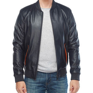 leather jacket <b>men</b> genuine sheepskin <b>blue</b> colour - Product Image 4