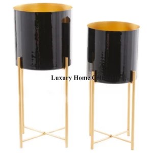 Black and <b>Gold</b> Color Shiny Polished <b>Artificial</b> and Real <b>Flower</b> Display Planter & Pots Decorative Accessories Supplies Low Price - Product Image 1