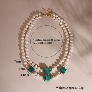 Collier de perles double couche de style vintage, forme carrée, avec malachite et perles d'eau douce, idéal pour les soirées - Product Image 6
