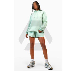 OEM Service Femmes Street Wear Pleine Mer Vert Couleur Coton À Capuche Et Cordon Taille Haute Shorts Ensembles PAR AMAZING INDUSTRIES - Product Image 3