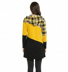 Options personnalisées, prix de gros, sweat-shirts à capuche à panneaux à carreaux pour femmes, sweat-shirt à manches longues en coton doux, sweat-shirts à capuche à blocs de couleur pour femmes - Product Image 2