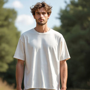 เสื้อยืดโอเวอร์ไซส์ผ้าคอตตอน 100% คุณภาพสูง แบบถัก ระบายอากาศได้ดี ทรงหลวม แขนสั้น สำหรับทุกเพศ - Product Image 6