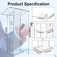 Podio de Acrílico Ultra Transparente de 43'' con Estante de Almacenamiento, 15 Colores Ajustables, para Iglesias, Podio en Forma de A y C