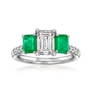 Lab-Grown Diamonds and Emeralds 14K White Gold Ring | Exquisite Diamond Jewelry | A Captivating Blend of Gems for Elegance