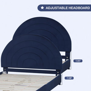 Adjustable Twin Bed Frame with <b>Rainbow</b> Headboard for Teenagers and Upholstered Velvet Children Home Sleeping Bed for Bedroom Use - Product Image 6