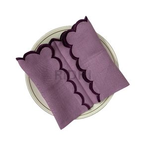 Nouvelles serviettes de table tendance en lin violet brodé à bords festonnés, faites à la main, pour mariage, fête, décoration intérieure, cadeaux de ferme - Product Image 5